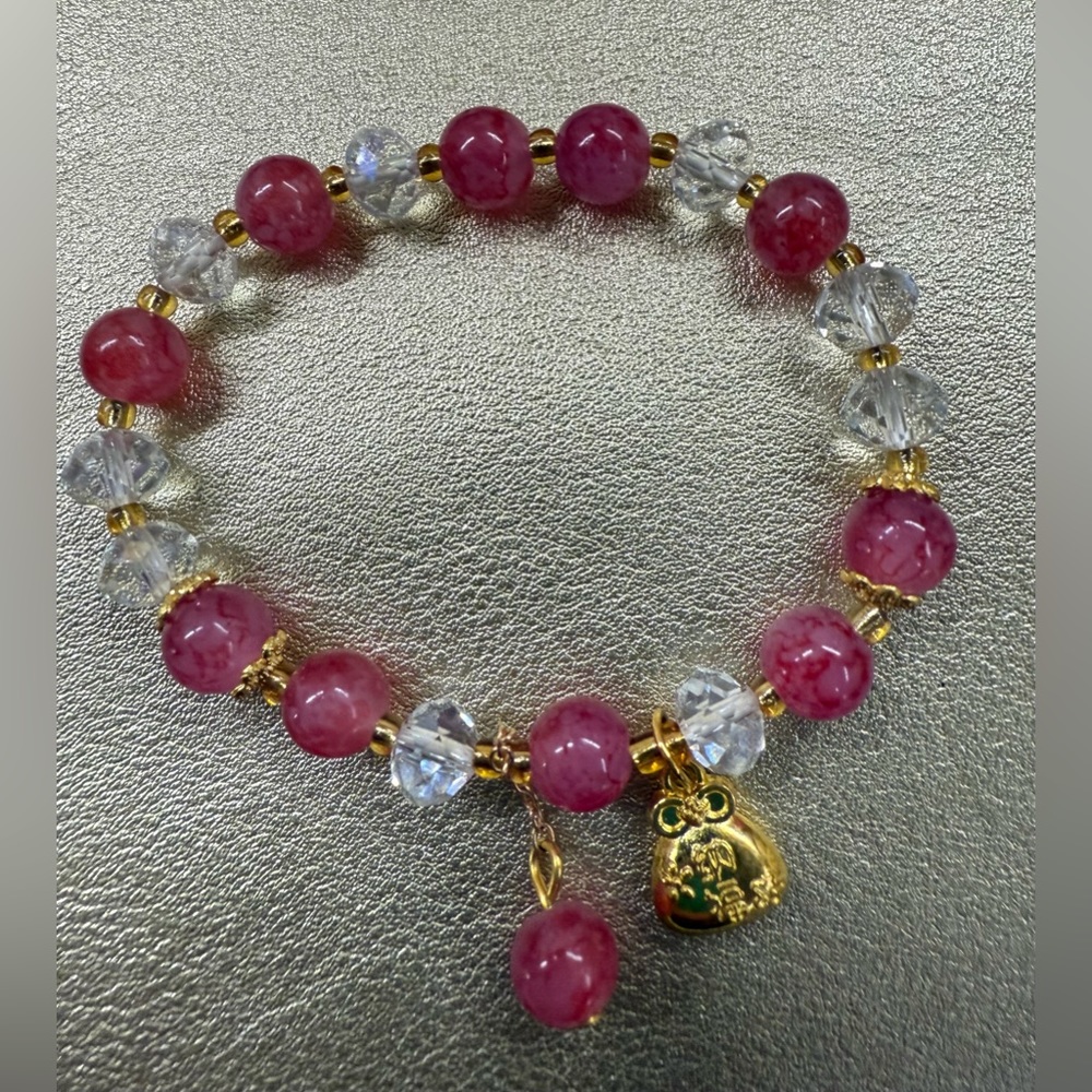 🔥2/$24 or 3/$30🔥 Elegant Pink and Gold Charm Stretch Bracelet